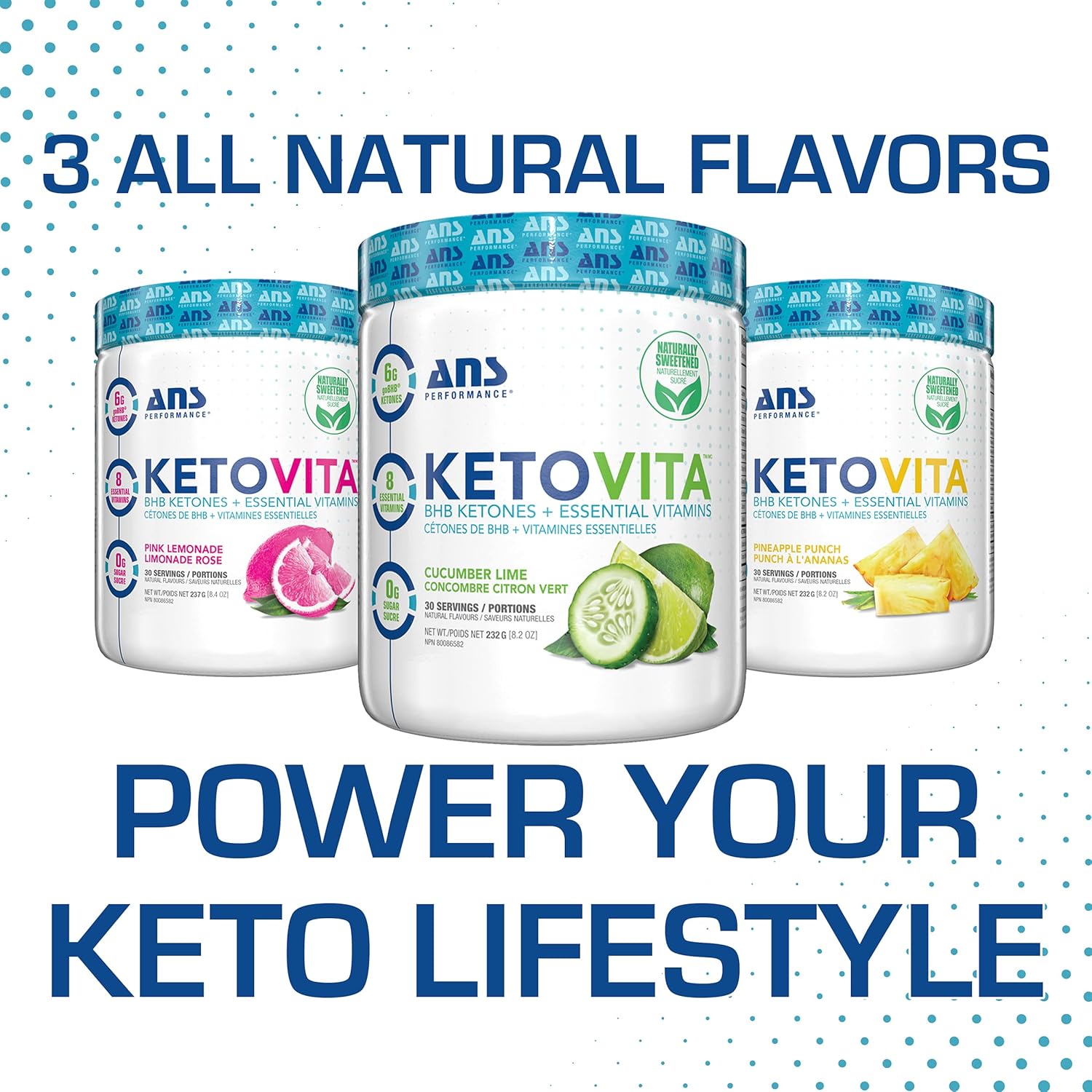 ANS Performance Ketovita BHB Ketones + Essential Daily Vitamins, 232g (30) Servings (Cucumber Lime)