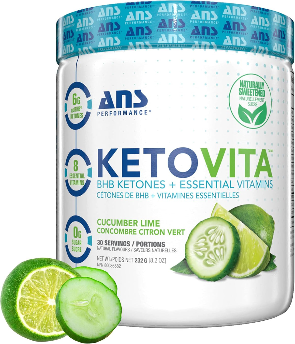 ANS Performance Ketovita BHB Ketones + Essential Daily Vitamins, 232g (30) Servings (Cucumber Lime)