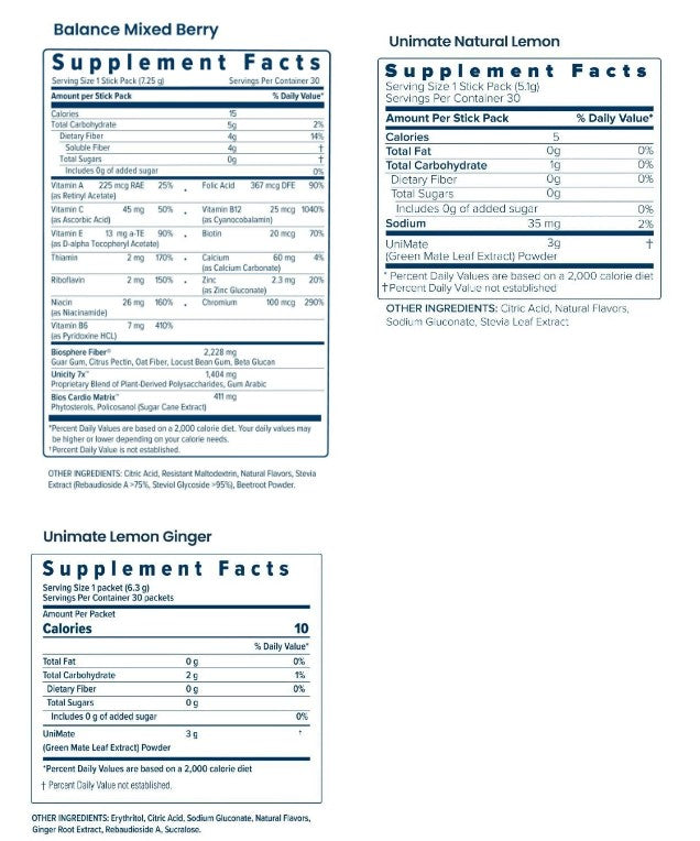 Unicity Feel Great Basic Bundle Offer 8 - Mixed Berry Balance 10 Boxes + Natural Lemon 10 Boxes + Lemon Ginger Unimate 10 Boxes
